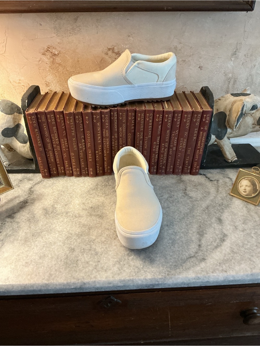 Vans Classic Beige Slip On Comfort Chunky Shoes EUC 6